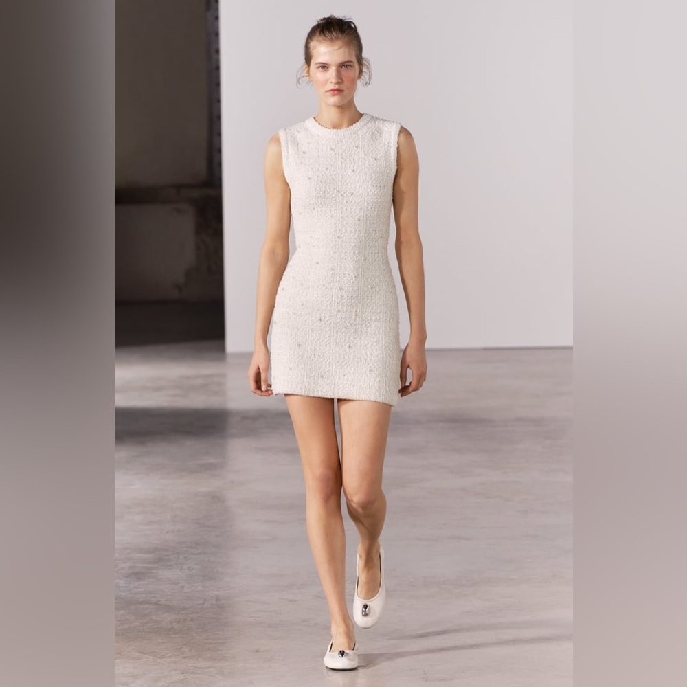 Zara PEARL TRIM KNIT MINI DRESS REF. 4331/006/712 190/016 - Picture 12 of 14